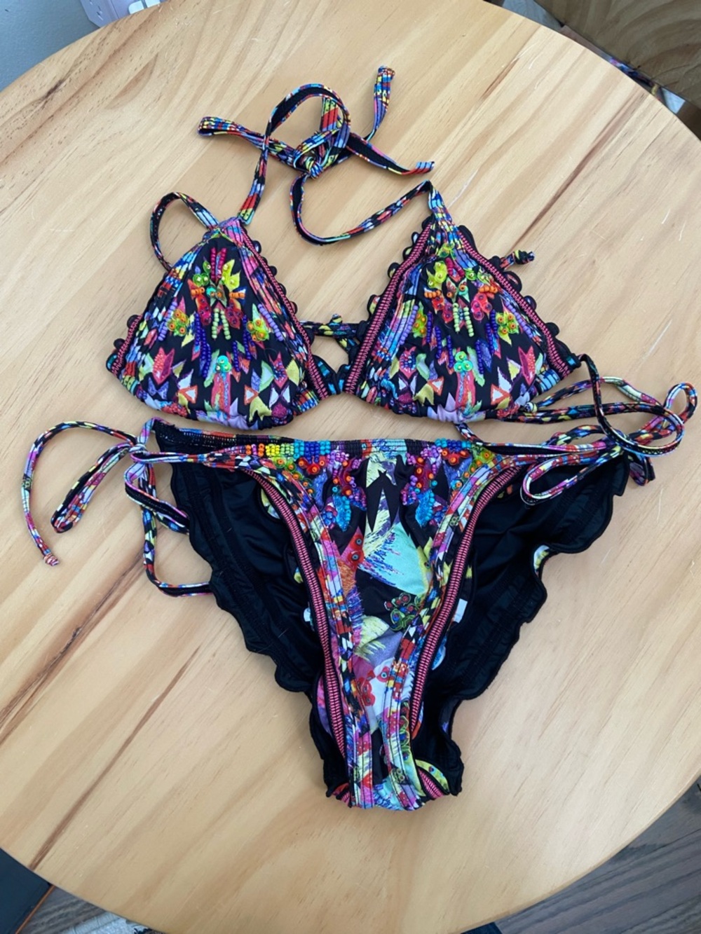 Agua Bendita Black Multicolor Trim Bikini Top